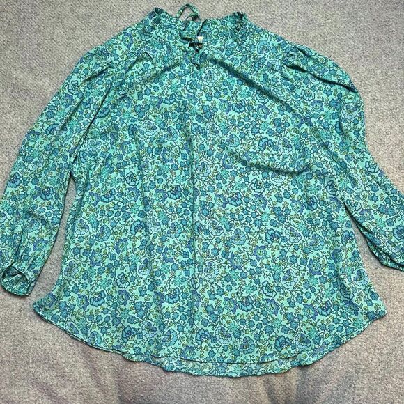 Cynthia Rowley Green Purple Floral Blouse Size 2X - Picture 1 of 5